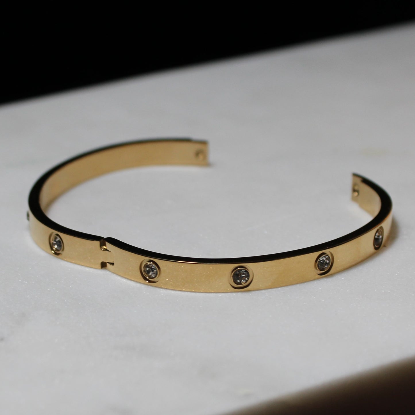 Silver Bangle Bracelet with Diamond Pave - Gold image