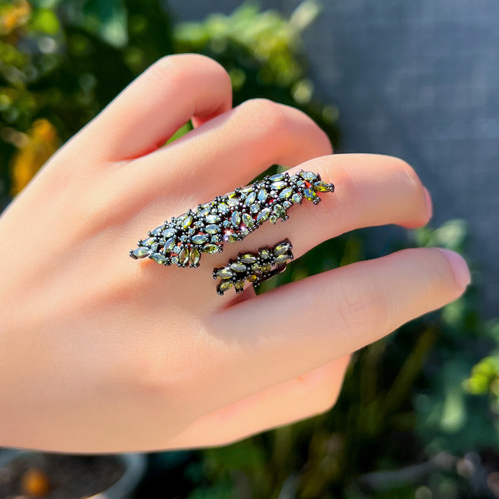 Gunmetal Plated Adjustable Olive Peridot Cubic Zirconia Dinner Ring