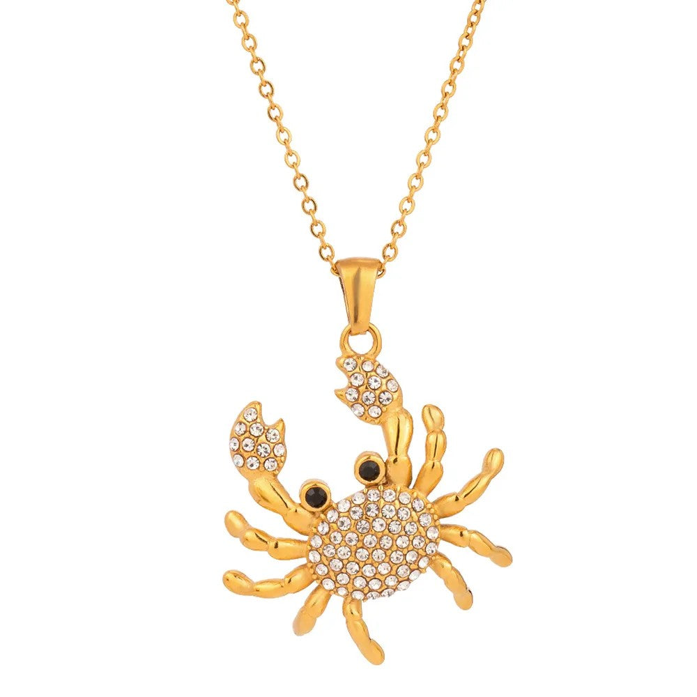 Gold Plated Crystal Crab Necklace