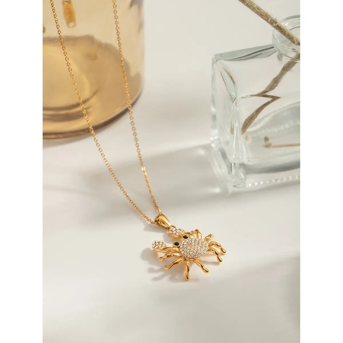 Gold Plated Crystal Crab Necklace