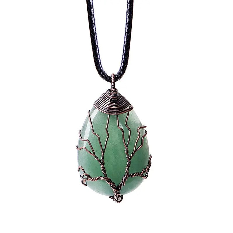 Tree of Life Silver Wire Wrapped Charm Necklace - Green Aventurine, No Chain image