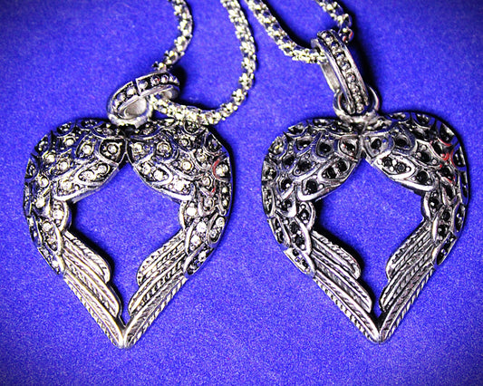 Winged Heart Necklace with Black or Clear Crystal Inlay image 0