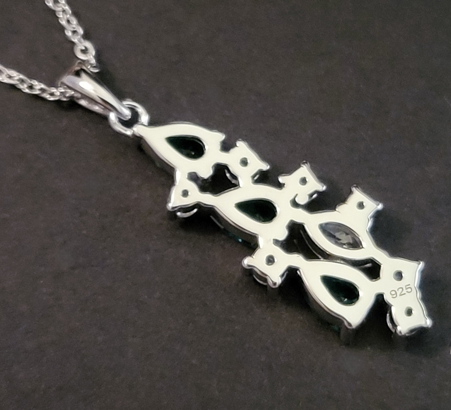 Wendy: Rhodium-plated .925 Sterling Emerald and Diamond Necklace