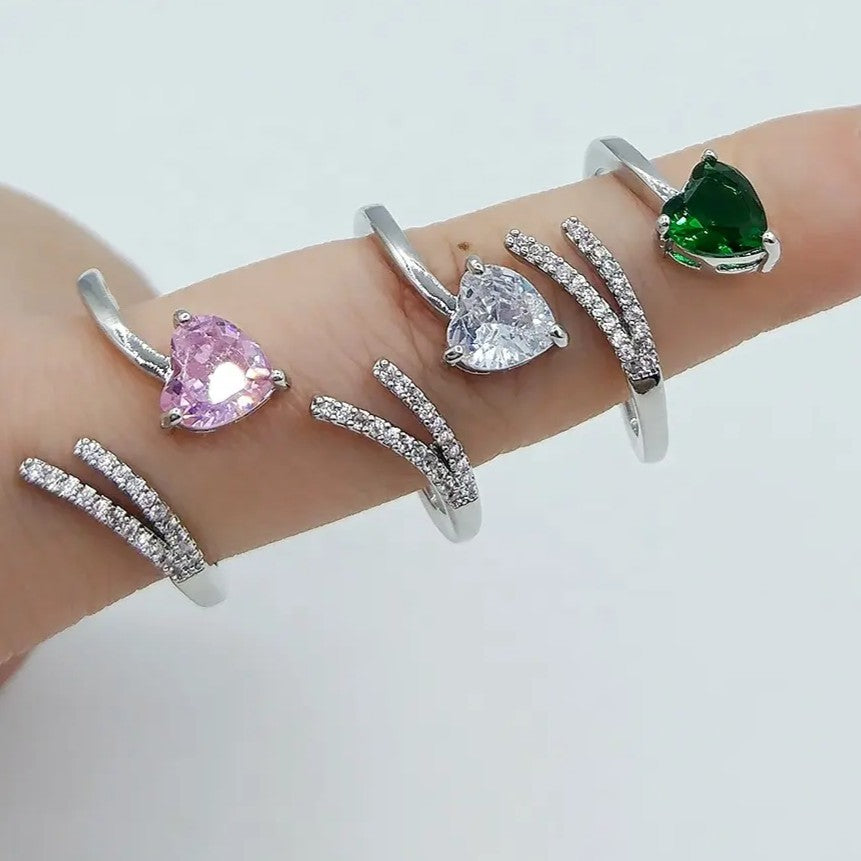 Heart Gem and Diamond Pave Wrap Ring (pink sapphire or emerald)