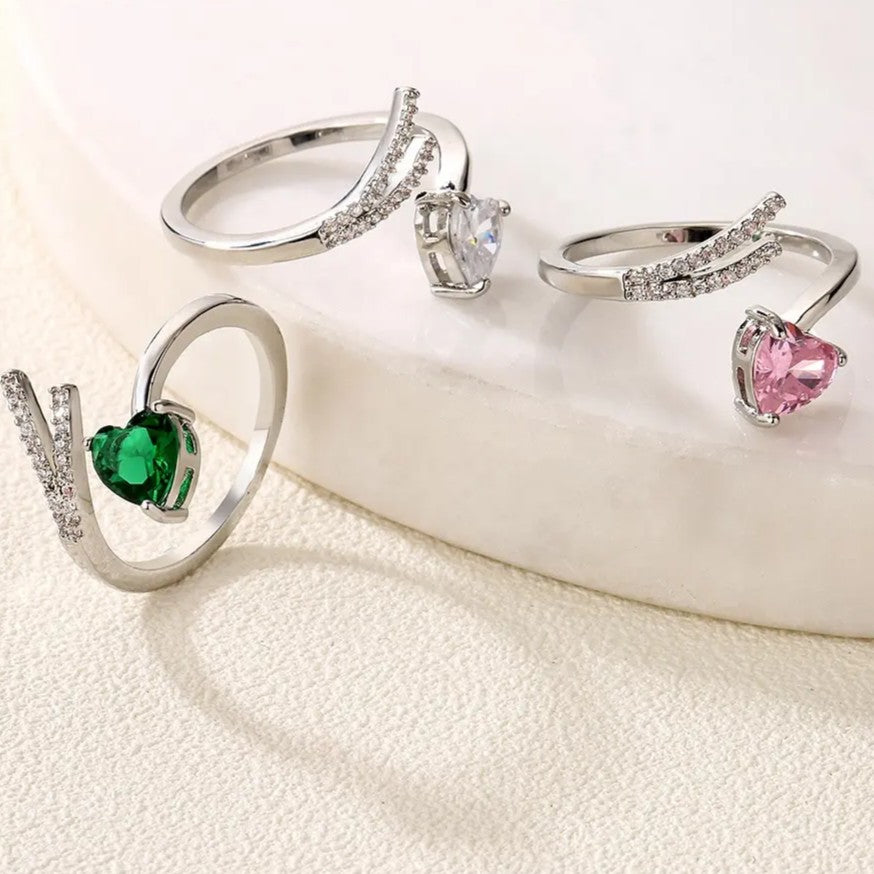 Heart Gem and Diamond Pave Wrap Ring (pink sapphire or emerald)