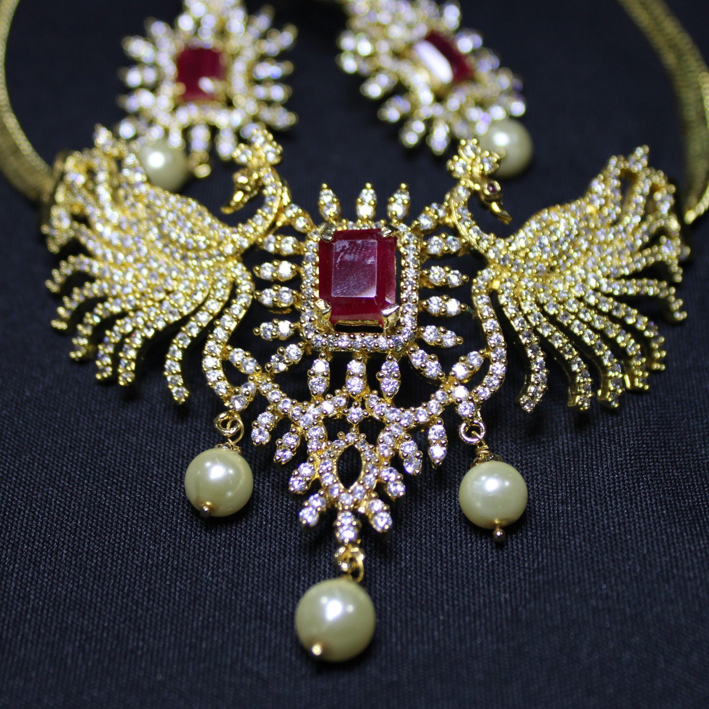 Ida: Solitaire Emerald Ruby with Diamond Pave and Cream Pearl Set image 0