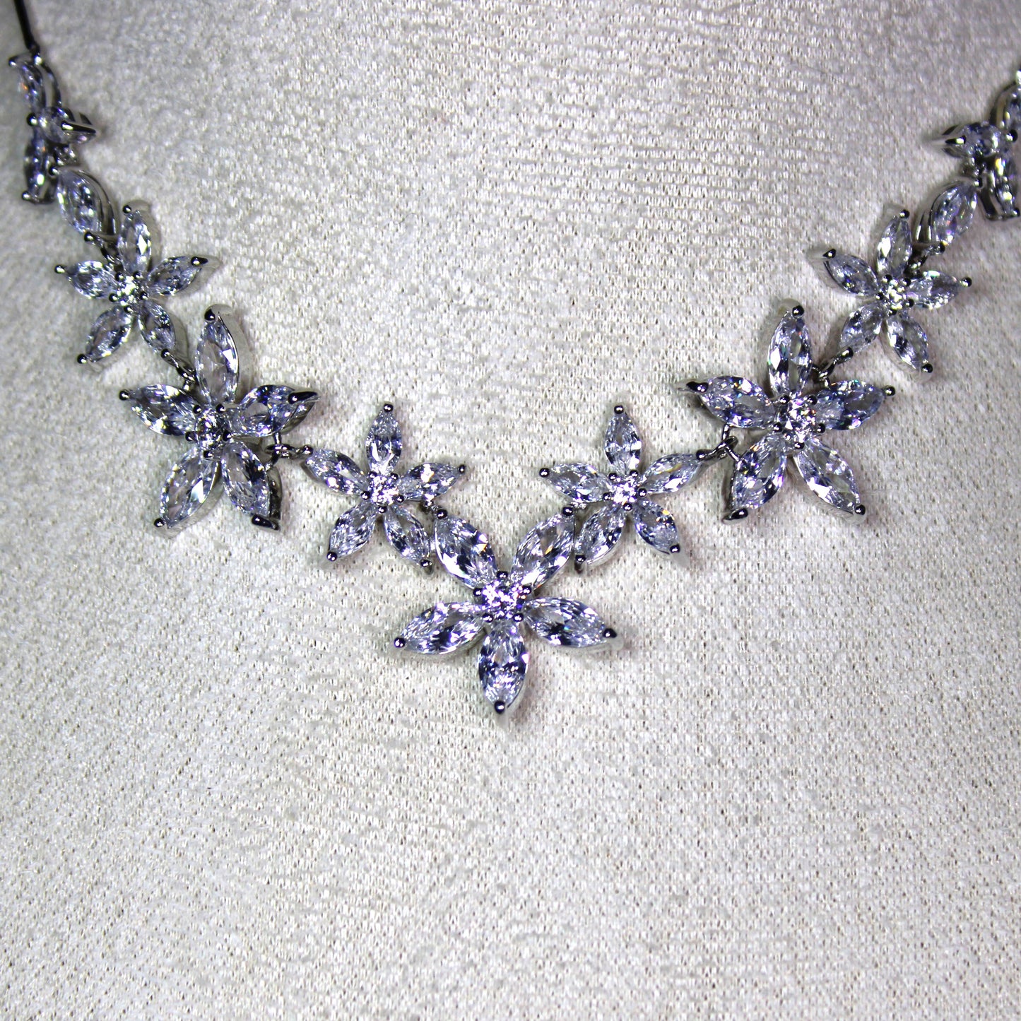 Amanda: Rhodium-plated .925 Sterling lab-created Marquise Diamond Necklace and Earrings Set