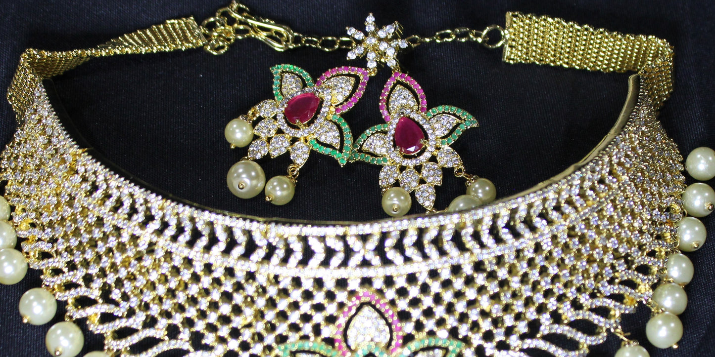 Ada: Teardrop Ruby with Pave Diamonds, Emeralds, Rubies and Cream Pearls