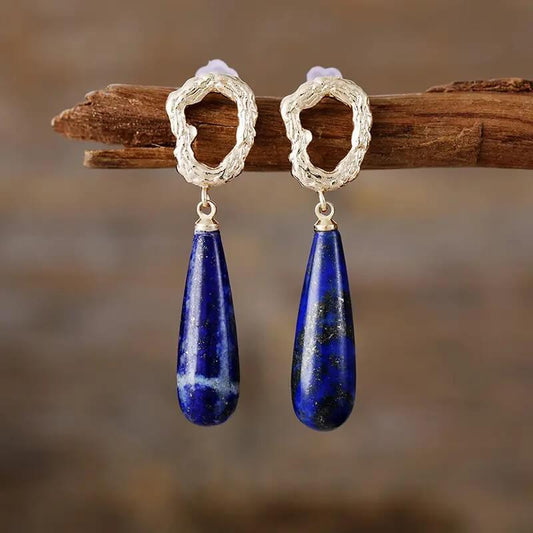 18k Gold-plated Natural Stone Teardrop Earrings: Lapis Lazuli, Jasper or Amazonite