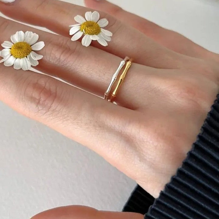 .925 Sterling Bamboo Link Ring in Yellow or White Gold Plating (stackable)