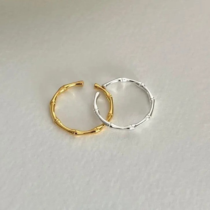 .925 Sterling Bamboo Link Ring in Yellow or White Gold Plating (stackable)