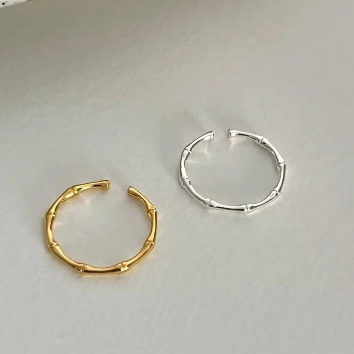 .925 Sterling Bamboo Link Ring in Yellow or White Gold Plating (stackable)