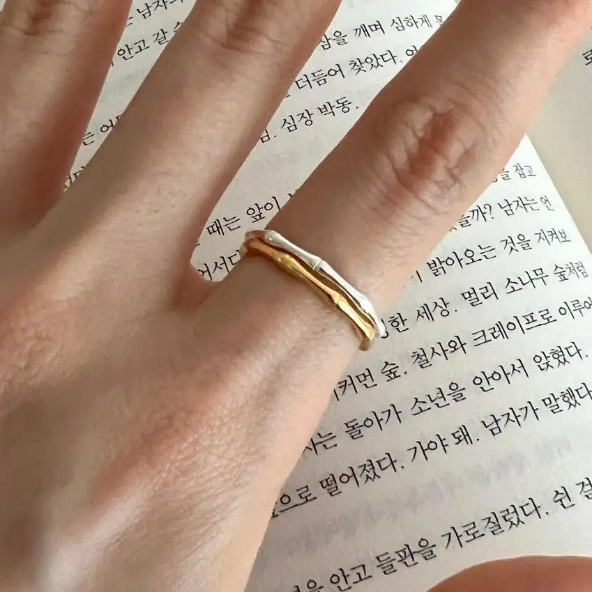 .925 Sterling Bamboo Link Ring in Yellow or White Gold Plating (stackable)