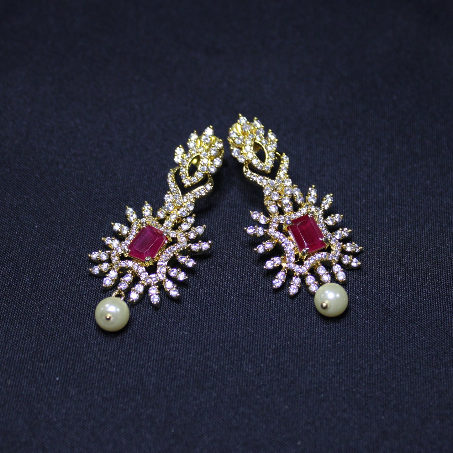 Cheyenne: Emerald cut Ruby with Pave Diamond and Cream Pearl Choker