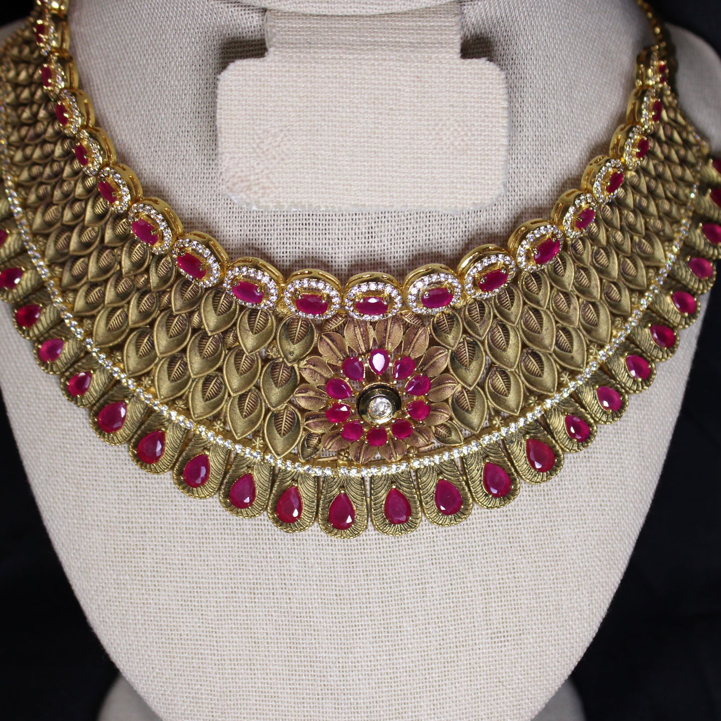 Delilah: Brass Choker with Teardrop and Oval Rubies (Set)
