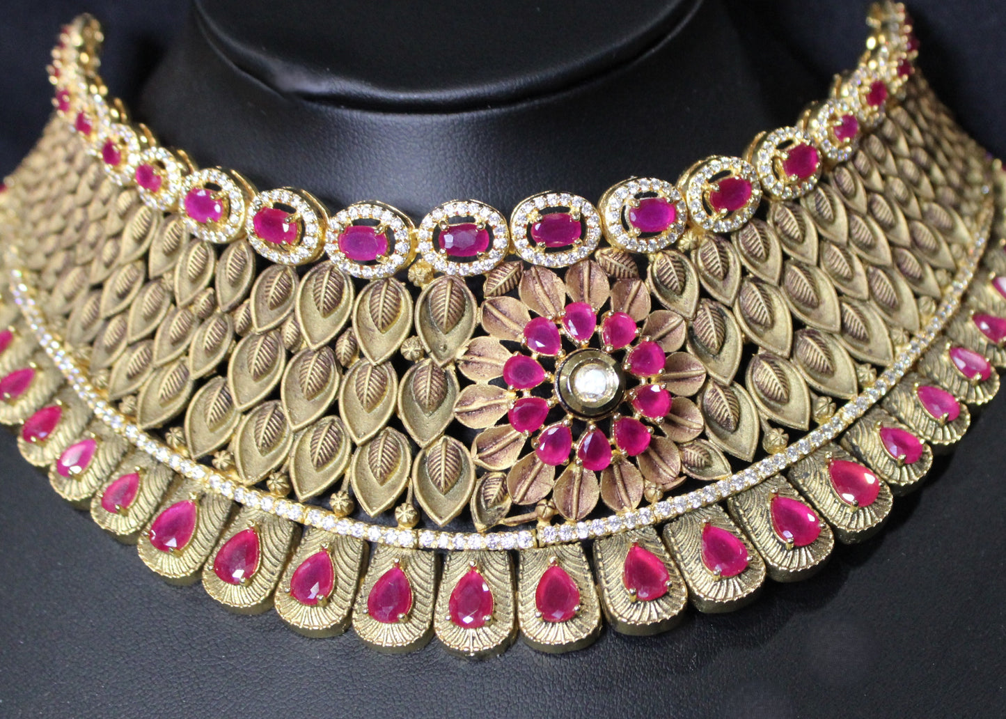 Delilah: Brass Choker with Teardrop and Oval Rubies (Set)