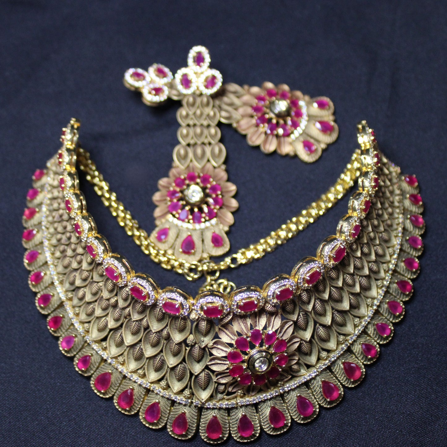 Delilah: Brass Choker with Teardrop and Oval Rubies (Set)