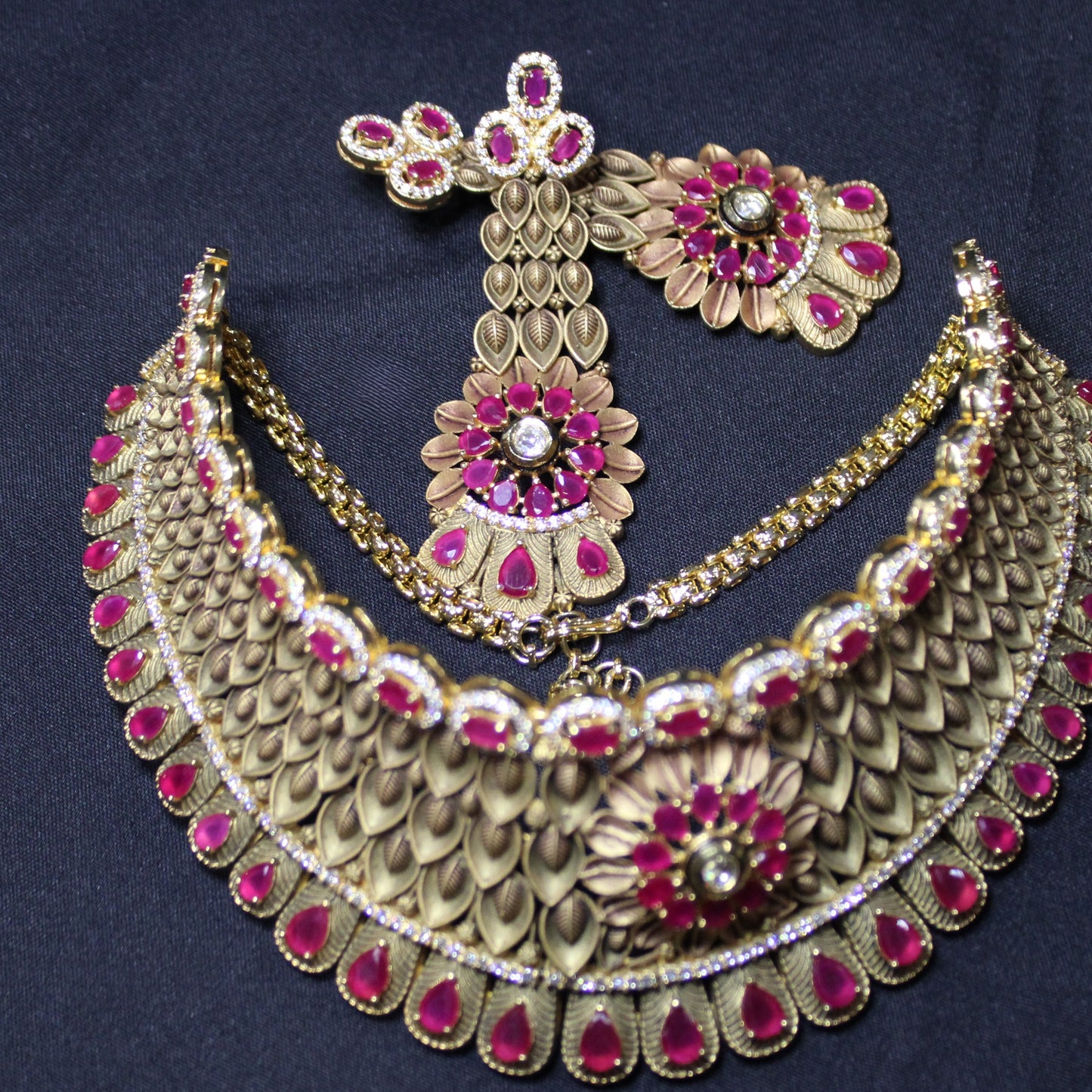 Delilah: Brass Choker with Teardrop and Oval Rubies (Set)