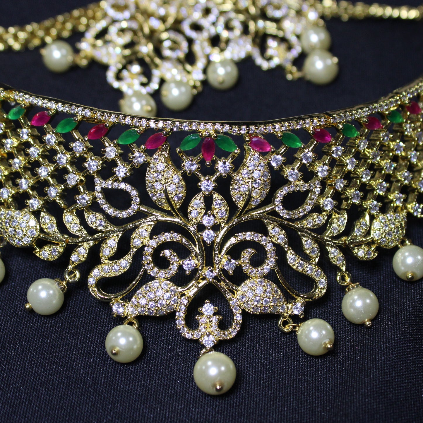 Faith: Diamond Pave Choker with Ruby, Emerald and Pearl Accent (Set)
