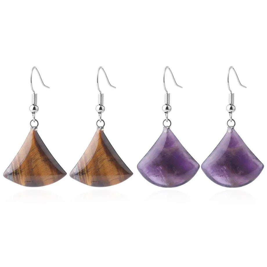 Fan Shaped Real Stone Earrings - Choice of Stone