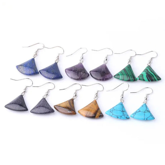 Fan Shaped Real Stone Earrings - Choice of Stone