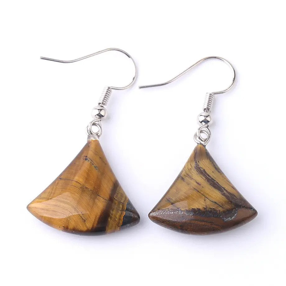 Fan Shaped Real Stone Earrings - Choice of Stone
