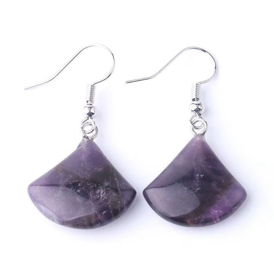 Fan Shaped Real Stone Earrings - Choice of Stone