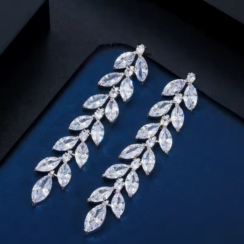 Ellen: Marquise Diamond Leaf Earrings (Gold or Rhodium Plated)