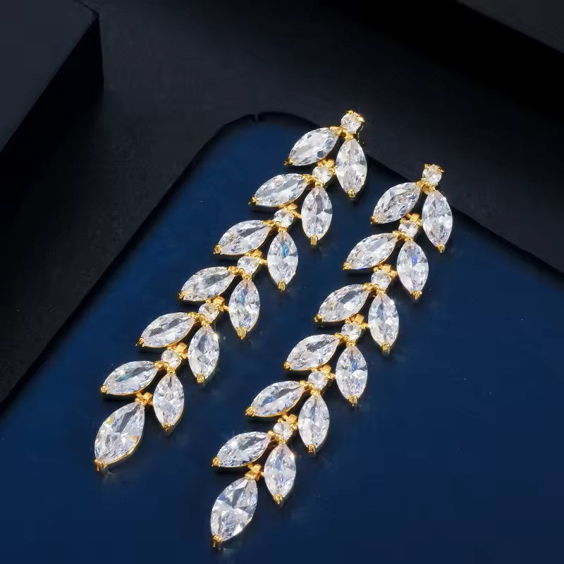 Ellen: Marquise Diamond Leaf Earrings (Gold or Rhodium Plated)