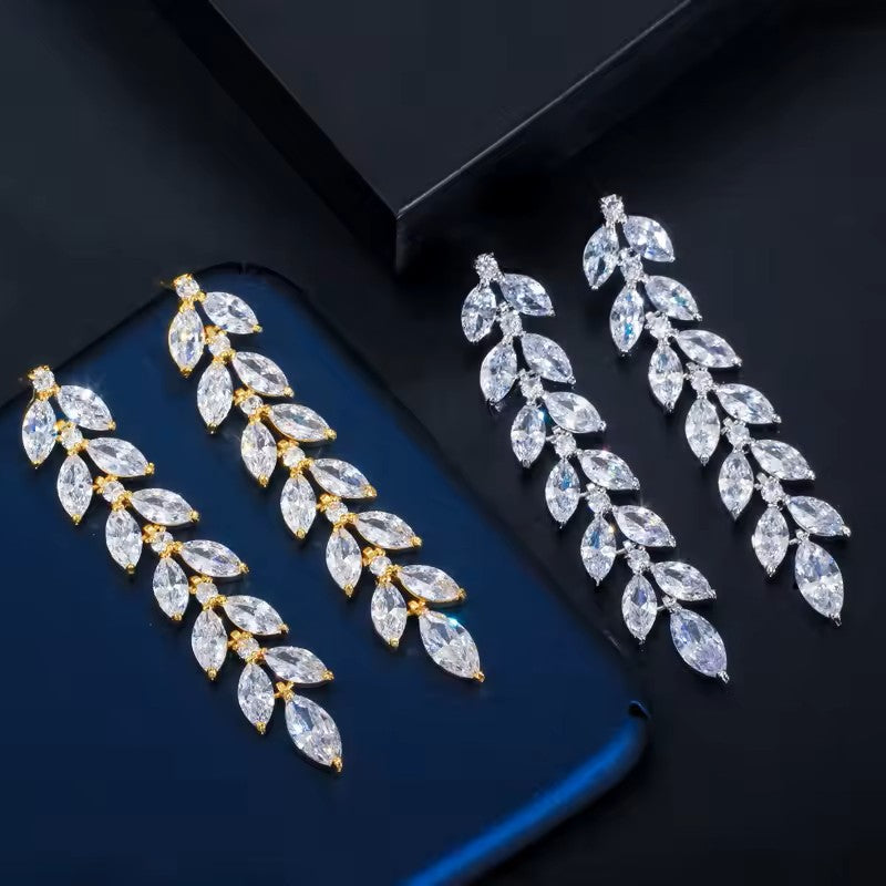 Ellen: Marquise Diamond Leaf Earrings (Gold or Rhodium Plated)