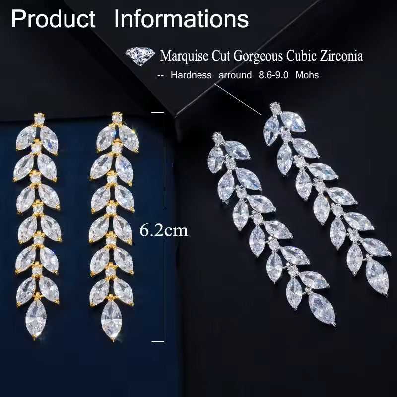 Ellen: Marquise Diamond Leaf Earrings (Gold or Rhodium Plated)