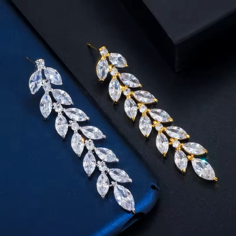 Ellen: Marquise Diamond Leaf Earrings (Gold or Rhodium Plated)