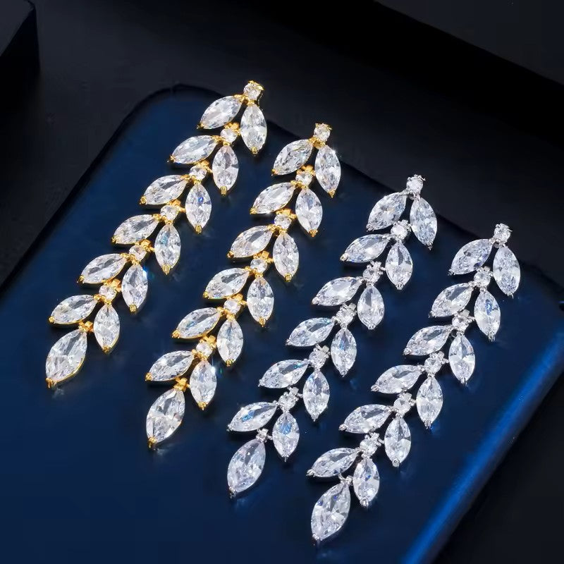 Ellen: Marquise Diamond Leaf Earrings (Gold or Rhodium Plated)