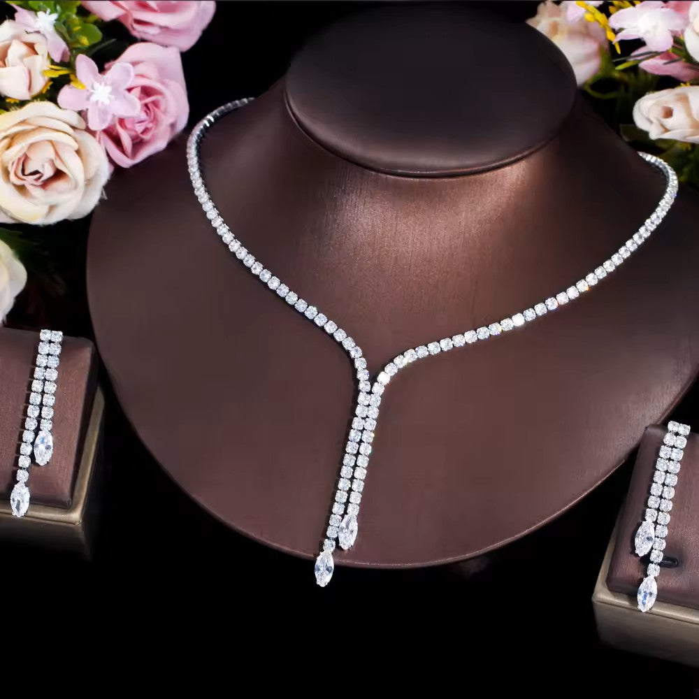Monica: Diamond (lab-created) Chain with Front Y Drop Set