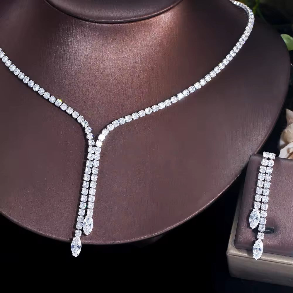 Monica: Diamond (lab-created) Chain with Front Y Drop Set