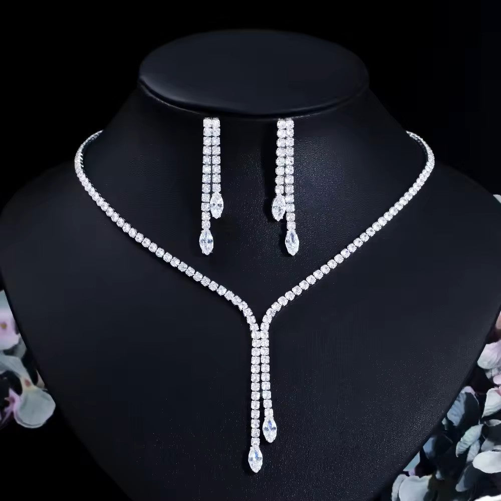 Monica: Diamond (lab-created) Chain with Front Y Drop Set