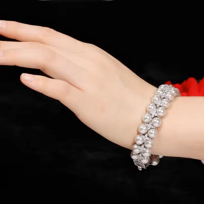 Kaylee: Gray and White Pearl and Diamond (lab-created) Tennis Style Bracelet