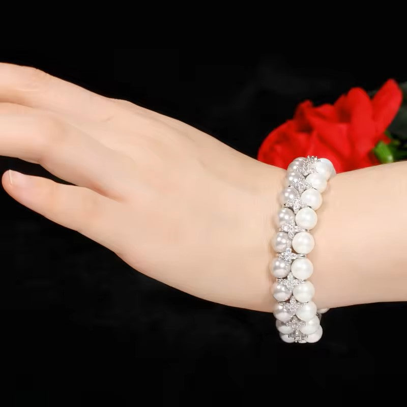 Kaylee: Gray and White Pearl and Diamond (lab-created) Tennis Style Bracelet