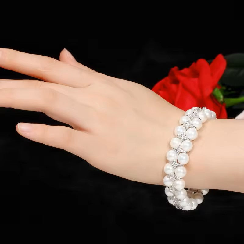 Kaylee: Gray and White Pearl and Diamond (lab-created) Tennis Style Bracelet