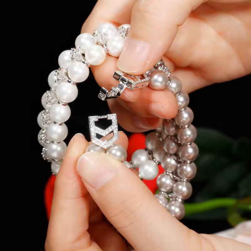 Kaylee: Gray and White Pearl and Diamond (lab-created) Tennis Style Bracelet