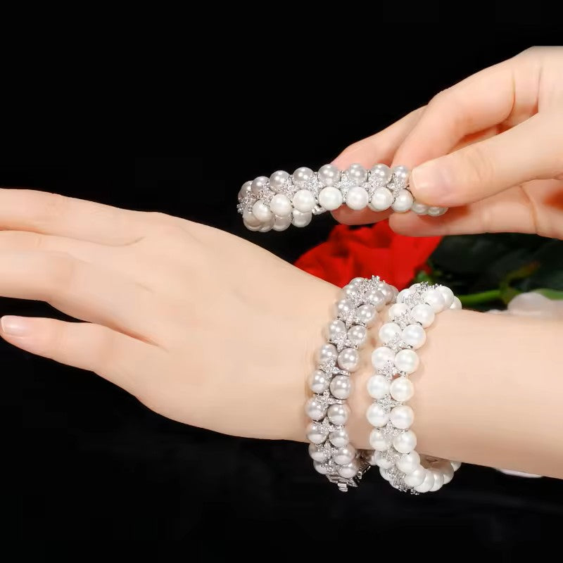 Kaylee: Gray and White Pearl and Diamond (lab-created) Tennis Style Bracelet