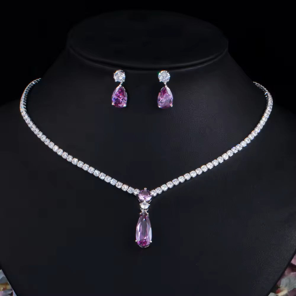 Melinda: Diamond (lab-created) Chain with Amethyst Teardrop Set