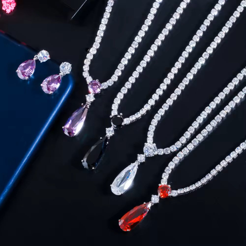 Melinda: Diamond (lab-created) Chain with Amethyst Teardrop Set