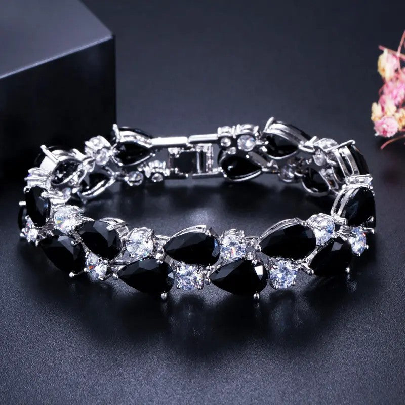 Makayla: Pear Gemstone and Round Diamond (lab-created) Bracelet