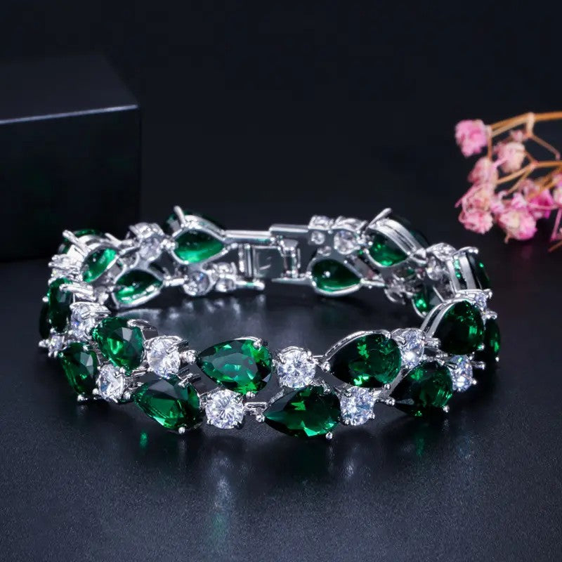 Makayla: Pear Gemstone and Round Diamond (lab-created) Bracelet