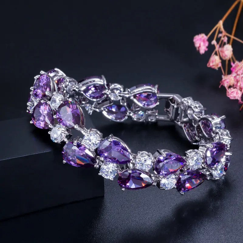 Makayla: Pear Gemstone and Round Diamond (lab-created) Bracelet