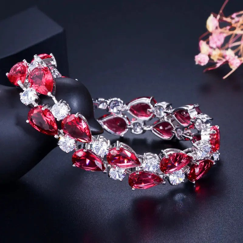 Makayla: Pear Gemstone and Round Diamond (lab-created) Bracelet
