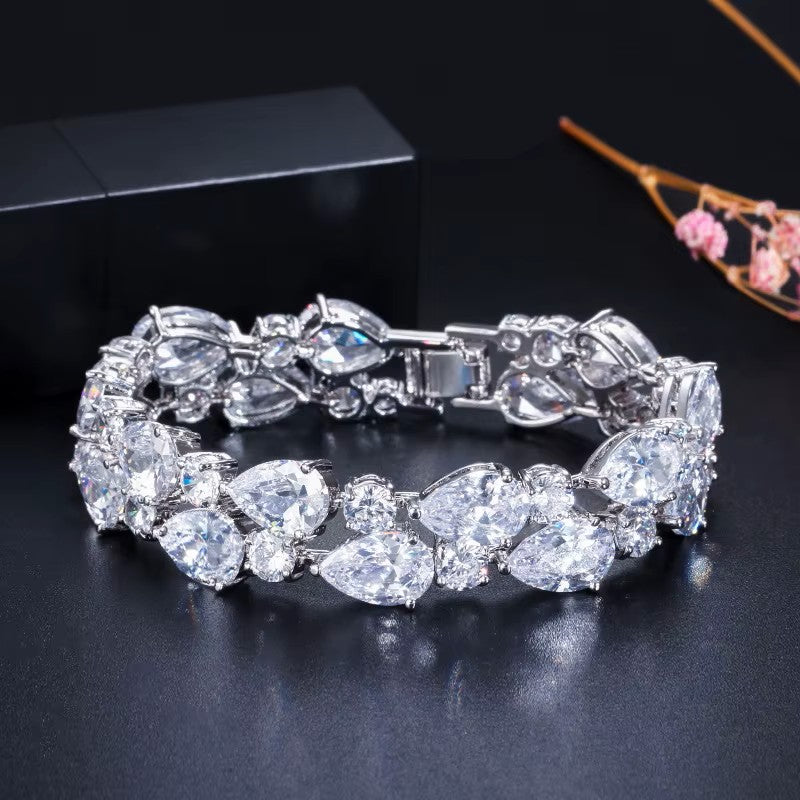 Makayla: Pear Gemstone and Round Diamond (lab-created) Bracelet