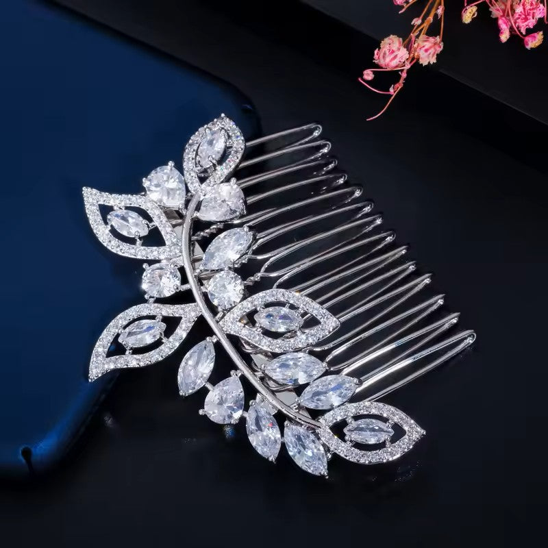 Marquis, Teardrop and Pave lab-created Diamond Hair Comb