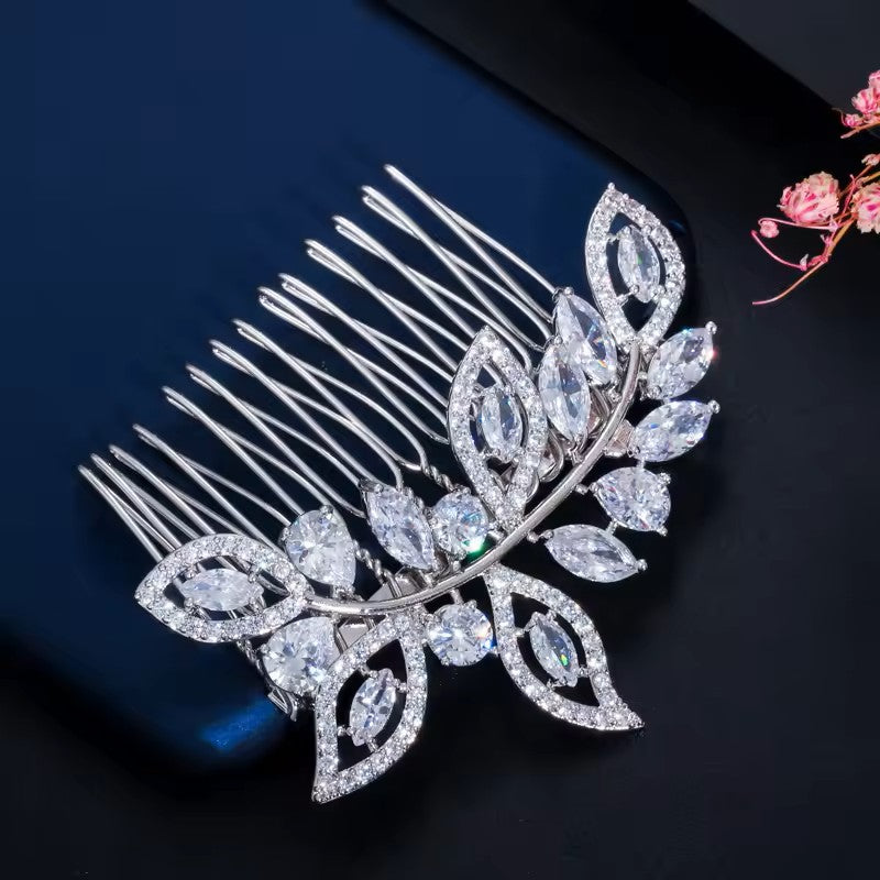 Marquis, Teardrop and Pave lab-created Diamond Hair Comb